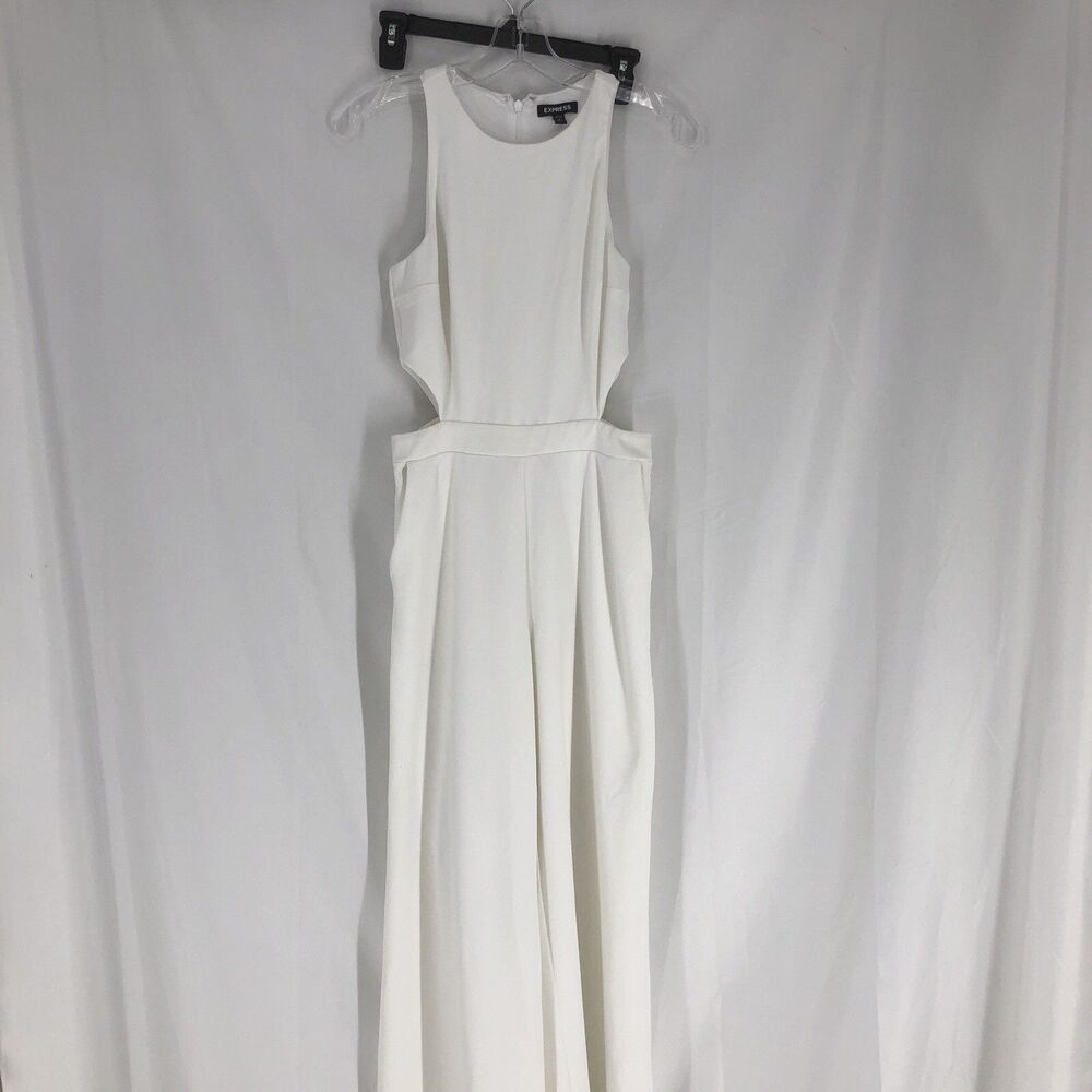 Express Side Cut Out Wide Leg Jumpsuit Size Small Petite White/Ivory